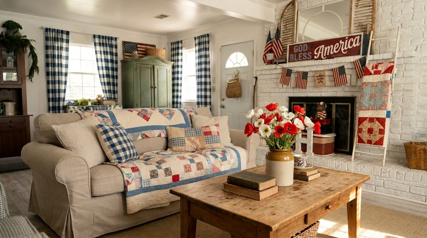 Collected living room with layered vintage and new furnishings